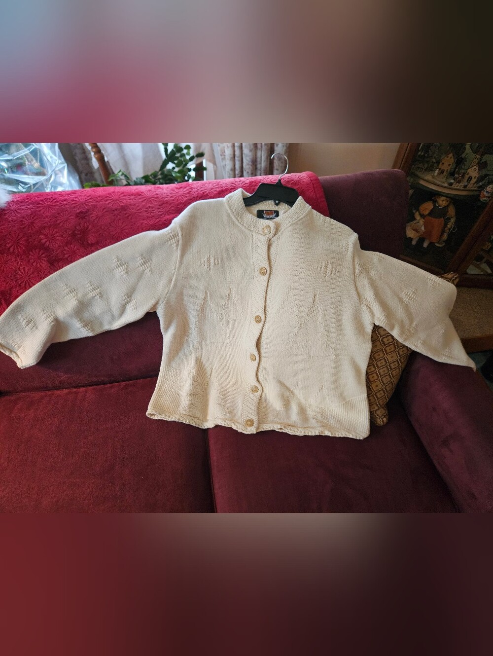 Women’s Sweater Cardigan W/ Christmas Trees/Moose Design Size M-Holiday